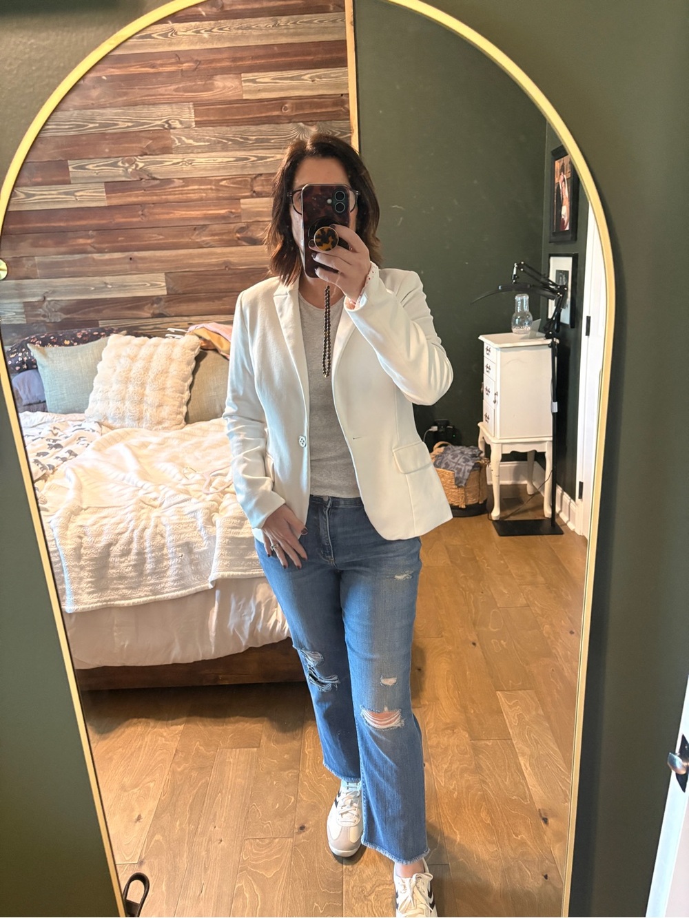 Jules & Leopold White Tailored Blazer Size 6 Polka Dot Lining